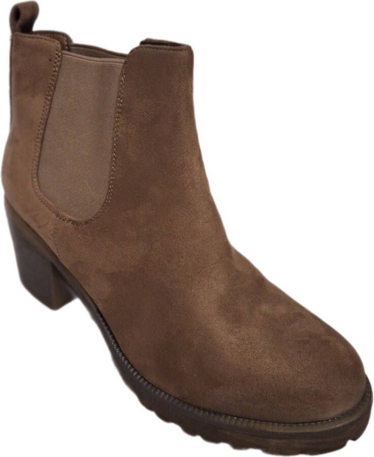 LUCKYSHOES -CHELSEABOOT-KHAKI-SUEDELOOK-BLOKHAK