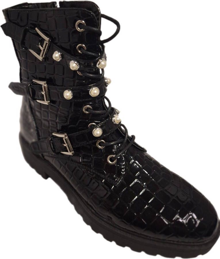 LUCKYSHOES -CROCODILELOOK-PEARLS-3 RIE MET GESP-PROFIELZOOL