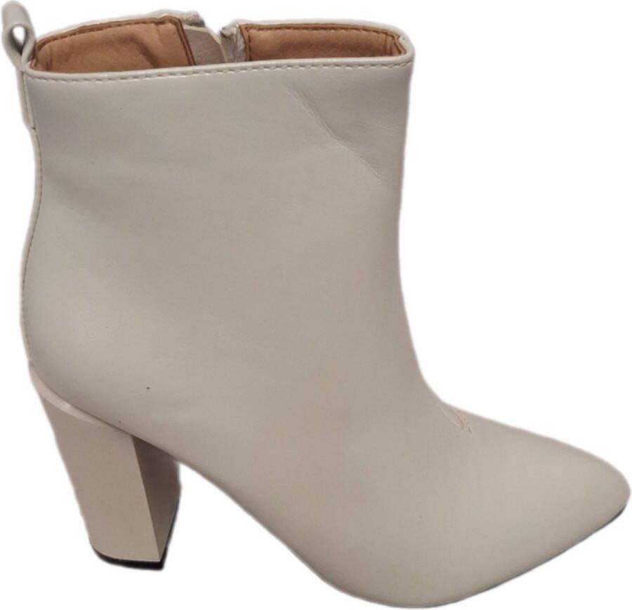 LUCKYSHOES -ENKELBOOTS-WHITE-BLOKHAK -LEDERLOOK