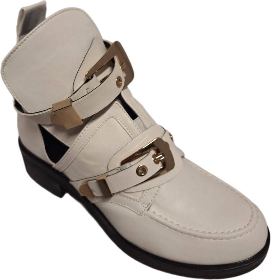 LUCKYSHOES -FANCY BOOTS-ENKELBAND MET GESP-GOUDKKLEURIG GESP-LEDERLOOK
