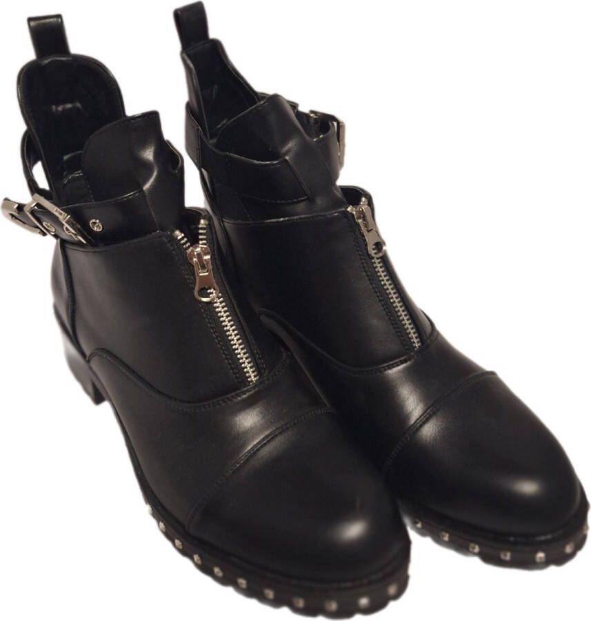 LUCKYSHOES -FANCYBOOTS-1 RIEM MET GESP-FRONT ZIPPER-STUDS LANGS ZOOL
