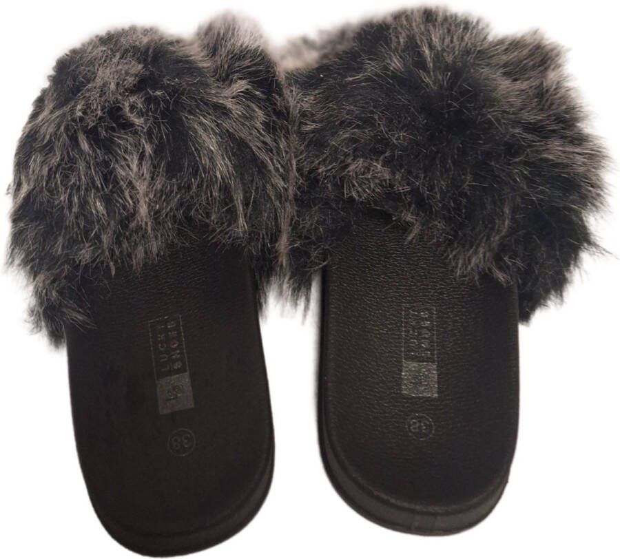 LUCKYSHOES -FLUFFY SLIPPER-VOETBED-ANTISLIP ZOOL