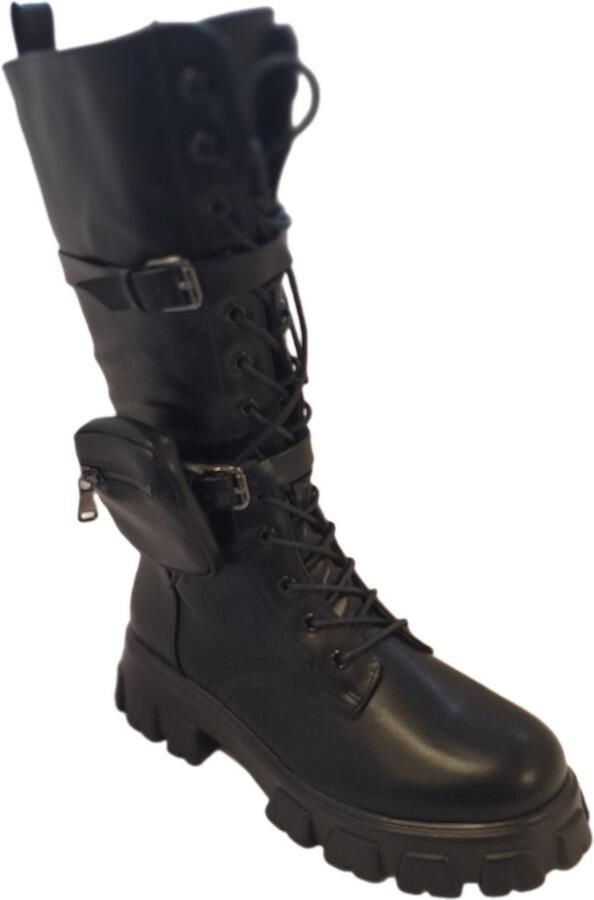 LUCKYSHOES- HOGE BIKERBOOTS-LEDERLOOK- MET AAN ELKE LAARS 2 PURSES