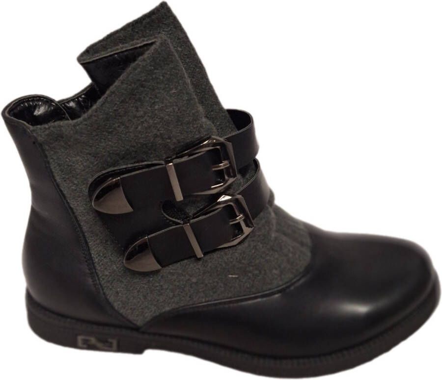 LUCKYSHOES -ENKELBOOTS-2 RIEMPJES MET GESP-STOF EN LEDERLOOK