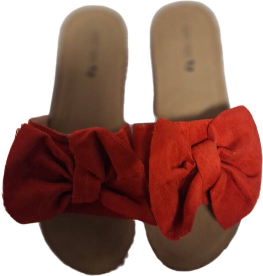 LUCKYSHOES -PLATEU SLIPPER-RED VELVET-CULTMOTIEF-KURK VOETBED