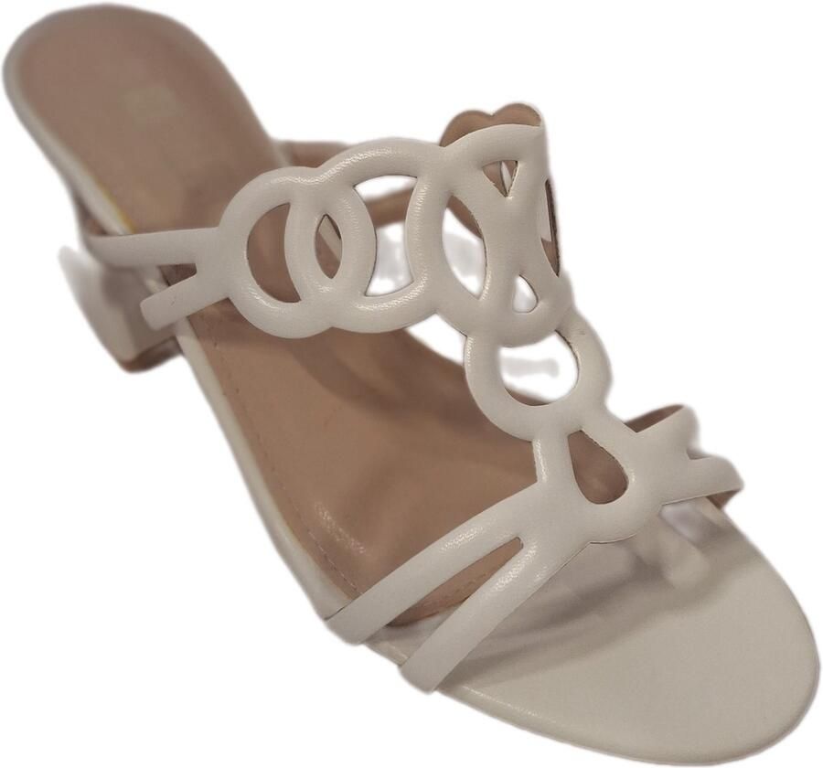 LUCKYSHOES- OPEN GEWERKT MUILTJE-LEDERLOOK-WHITE