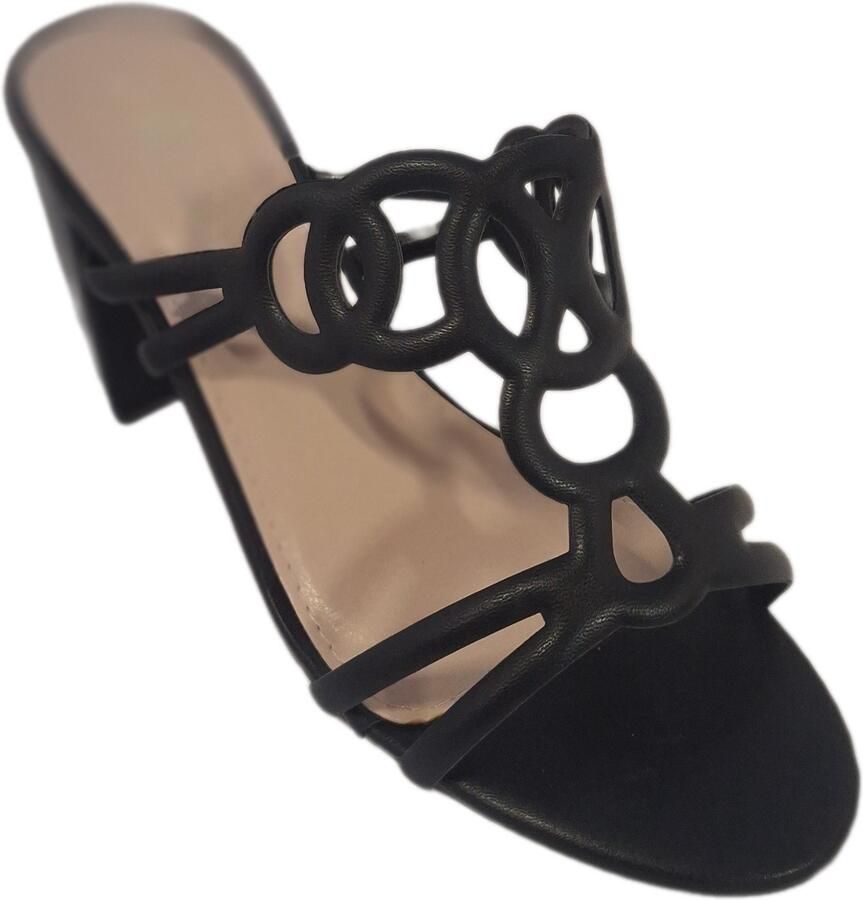 LUCKYSHOES- OPEN GEWERKT MUILTJE-LEDERLOOK-BLACK