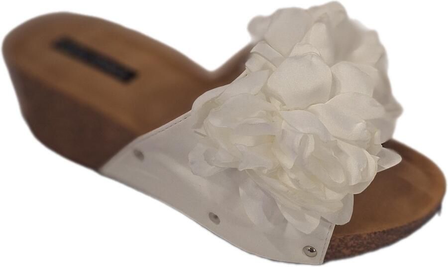 LUCKYSHOES- SANDAL-SLEEHAK-KURKSOLE-LEDERLOOKUPPER- WHITE