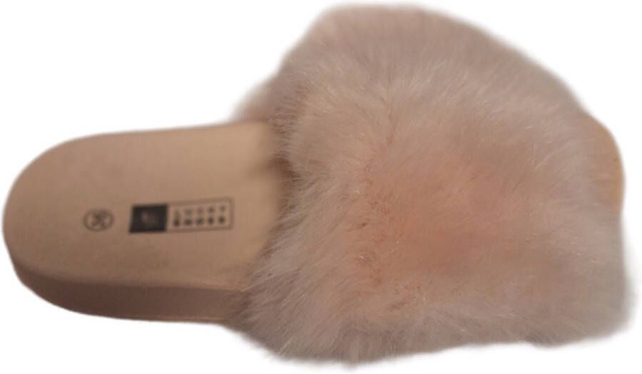 LUCKYSHOES -SLIPPER-FLUFFY UPPER- VOETBED-ANTISLIP ZOOL-NUDE