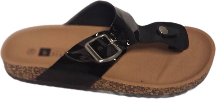 LUCKYSHOES -SLIPPER-KURK VOETBED-ANTISLIP ZOOL-MIRROR LAKLEER