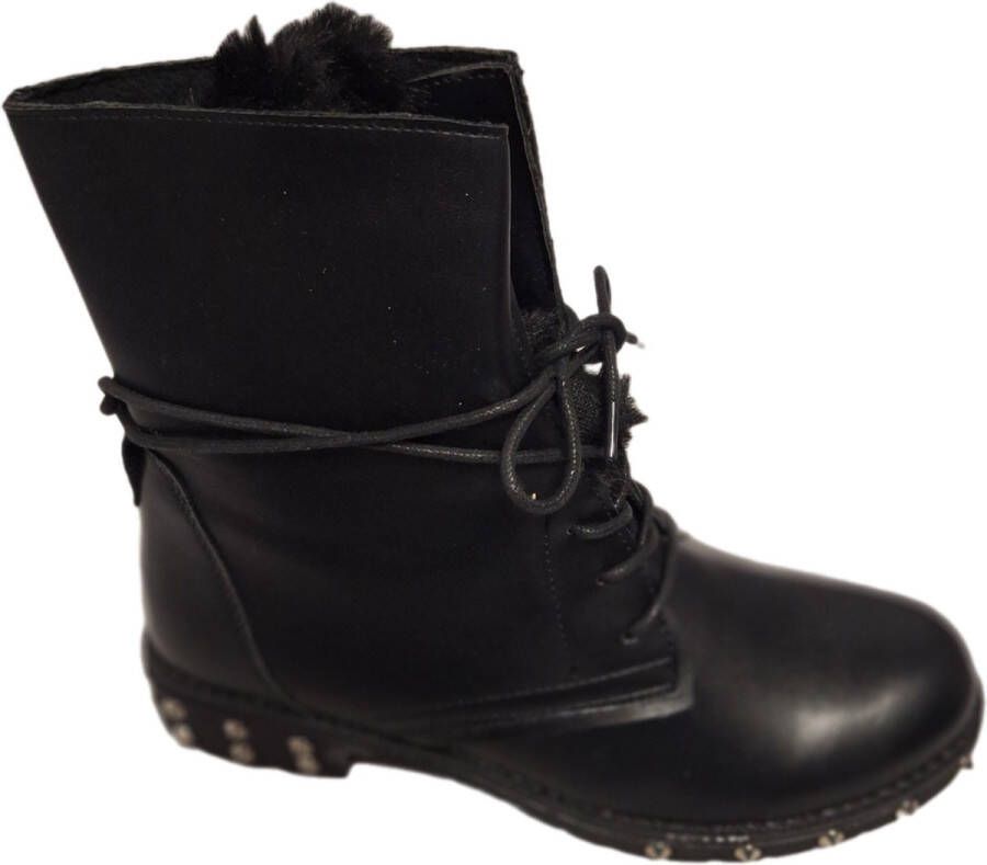 LUCKYSHOES -VETERBOOTS-FLUFFY TONQ-LEDERLOOK-STUDS OP HAK EN ZOOL