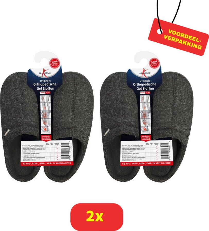 Lucovitaal Orthopedische Gel Sloffen Zwart 43-44 2 paar Voordeelverpakking