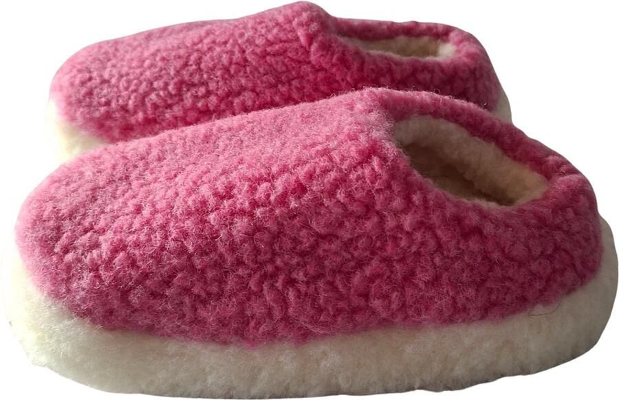 LuLu wonen en slapen LuLu- Nordic Wollen Sloffen van 100% Schapenwol Pantoffels met Antislip zool Roze