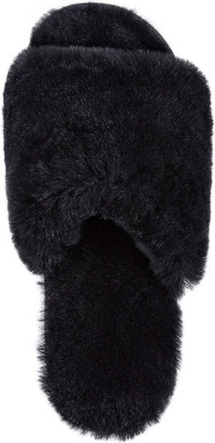 LuLu wonen Fluffy Slipper Zwart Echte Schapenvacht- met flexibele rubberen zool –