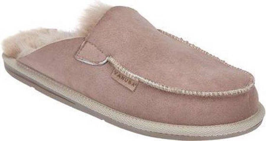 LuLu wonen LuLu- Beige leren heren instappers pantoffels met rubberen zool gevoerd met schapenvacht