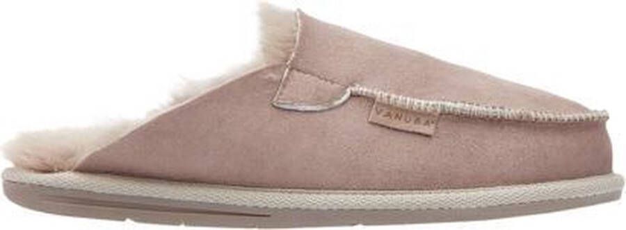 LuLu wonen LuLu- Beige leren heren instappers pantoffels met rubberen zool gevoerd met schapenvacht - Foto 2