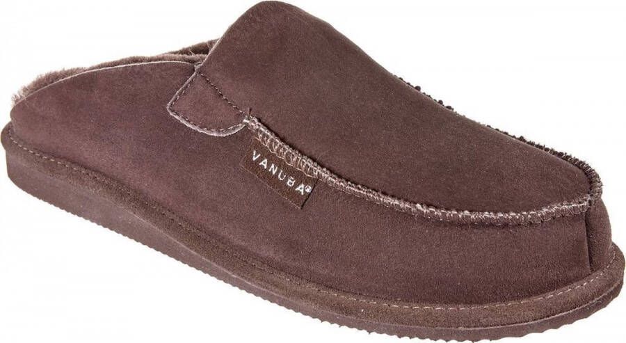 LuLu wonen LuLu- Bruine heren Pantoffel. Suède leer gevoerd met schapenvacht