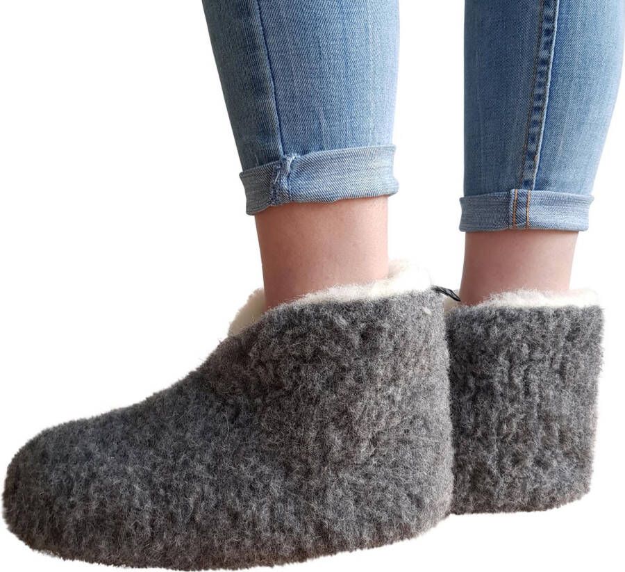 LuLu wonen LuLu Grijze wollen sloffen pantoffels met antislipzool