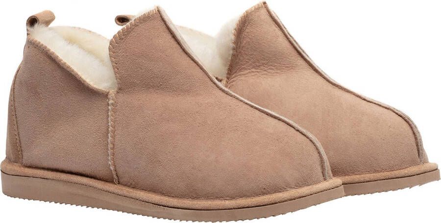 LuLu wonen LuLu- Leren Schapenvacht sloffen pantoffels met rubberen zool kleur chestnut cogna