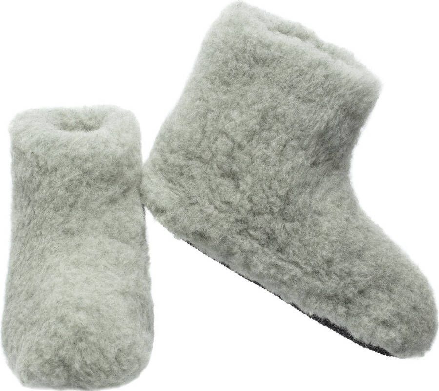 LuLu wonen LuLu- Merino Wollen sloffen pantoffels Groen Antislip zool Laarsmodel Dames