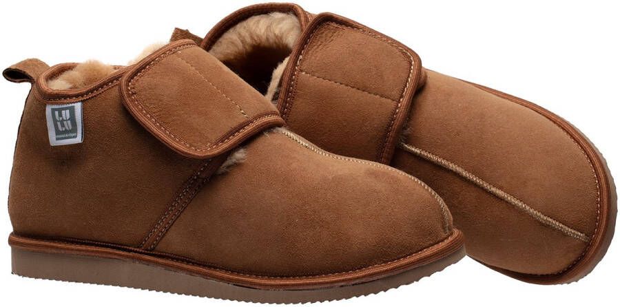 LuLu wonen LuLu Schapenvacht Sloffen met Klittenband Sluiting en Profielzool Warme comfortabele Pantoffels voor en
