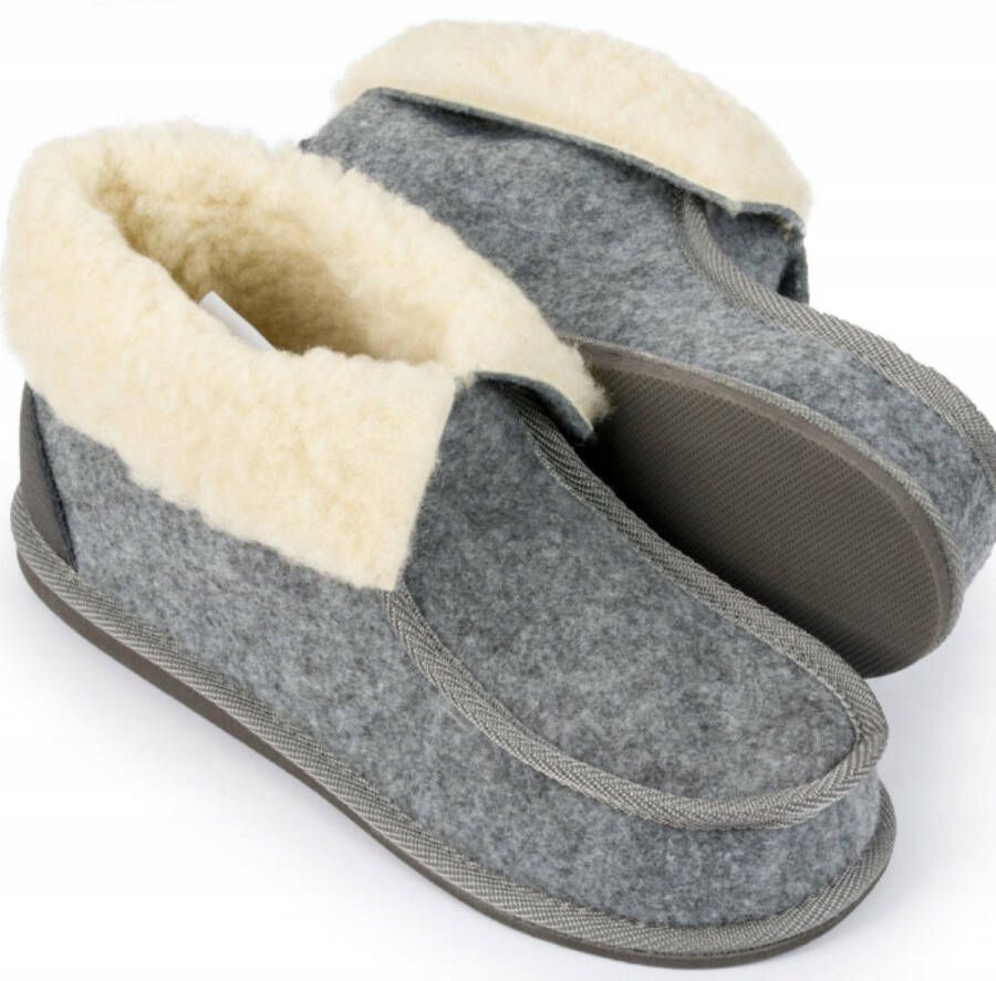 LuLu wonen LuLu- Vilten sloffen met omslag Hoge Wolvilt sloffen flexibele antislip rubberen zool voor en