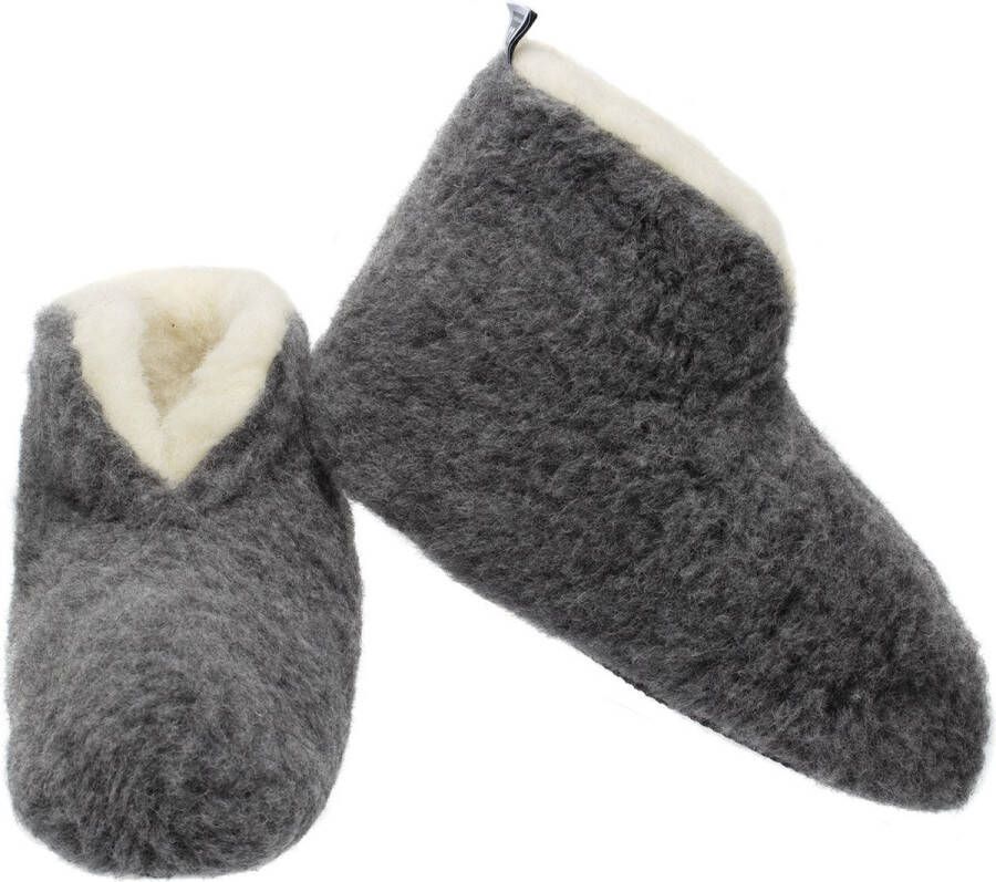 LuLu wonen LuLu Warme Wollen Sloffen Enkelhoog Schapenwollen Pantoffels Grijs Antislip Zool en