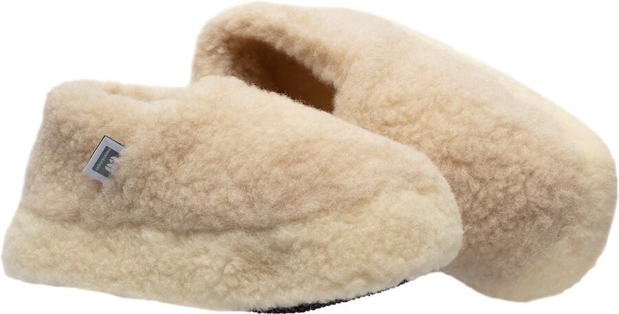 LuLu wonen LuLu- Pantoffels Sloffen Beige Wit 100% Schapenwol Antislip zool voor en