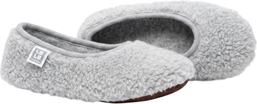 LuLu wonen LuLu Ballerina Sloffen Dames 100% Merino Wol Suède Antislip Zool Grijs