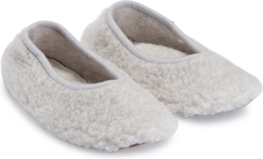 LuLu wonen LuLu Ballerina Sloffen Dames 100% Merino Wol Suède Antislip Zool Licht Grijs