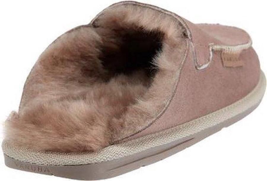 LuLu wonen LuLu- Beige leren heren instappers pantoffels met rubberen zool gevoerd met schapenvacht - Foto 5