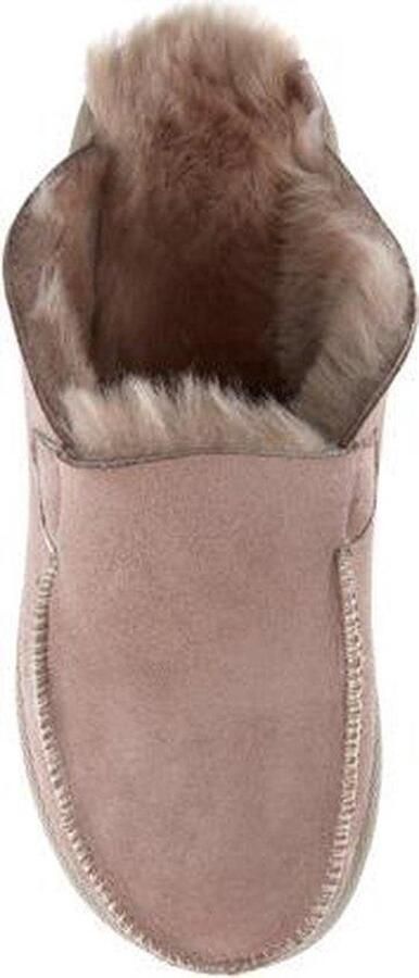 LuLu wonen LuLu- Beige leren heren instappers pantoffels met rubberen zool gevoerd met schapenvacht - Foto 8