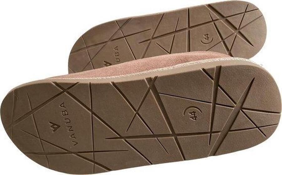 LuLu wonen LuLu- Beige leren heren instappers pantoffels met rubberen zool gevoerd met schapenvacht - Foto 6