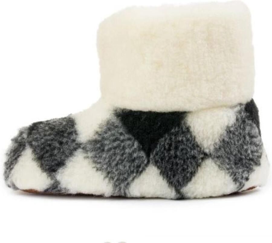LuLu wonen LuLu- Geblokte Wollen Sloffen Pantoffels Zwart Wit antislip zool voor en Laarsmodel - Foto 4