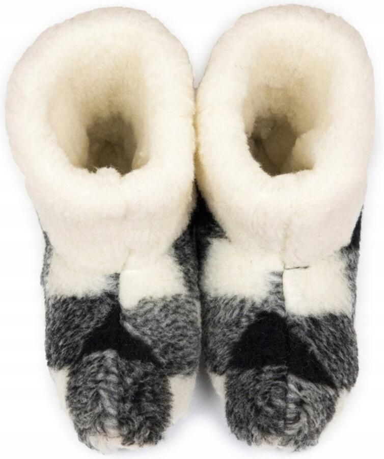 LuLu wonen LuLu- Geblokte Wollen Sloffen Pantoffels Zwart Wit antislip zool voor en Laarsmodel - Foto 5