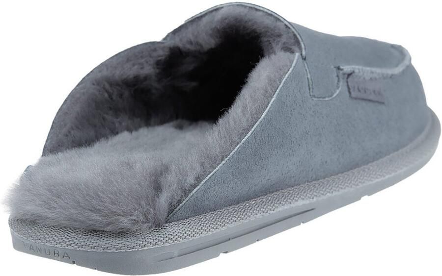 LuLu wonen LuLu- Grijze leren heren instappers pantoffels met rubberen zool gevoerd met schapenvacht - Foto 2