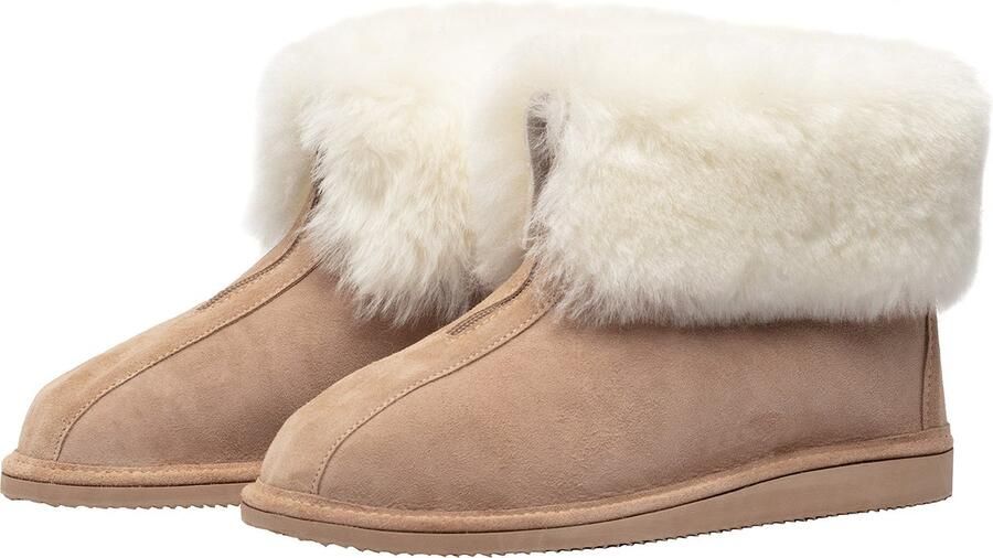 LuLu wonen LuLu- Hoge Leren Schapenvacht Sloffen Pantoffels met Rubberen Zool en Rits kleur cognac - Foto 5