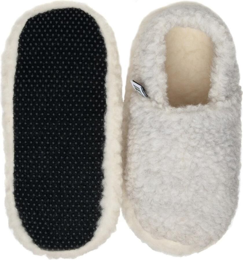 LuLu wonen LuLu- Pantoffels Sloffen Grijs Wit 100% Schapenwol Antislip zool - Foto 3