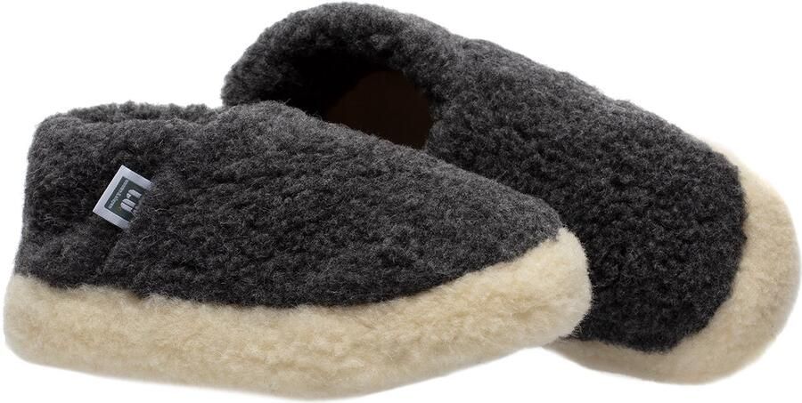 LuLu wonen LuLu- Pantoffels Sloffen Antraciet Wit 100% Schapenwol Antislip zool voor en
