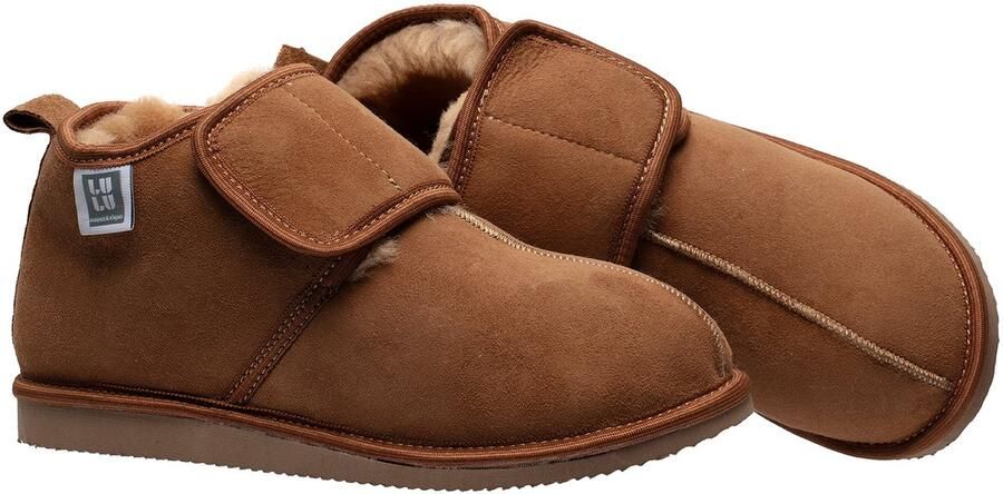 LuLu wonen LuLu Schapenvacht Sloffen met Klittenband Sluiting en Profielzool Warme comfortabele Pantoffels voor en
