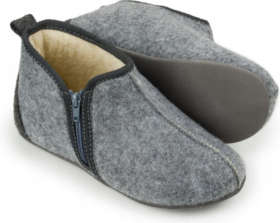 LuLu wonen Wolvilten Pantoffels met Rits Unisex Warme Sloffen van Schapenwol Rubberen Zool Grijs