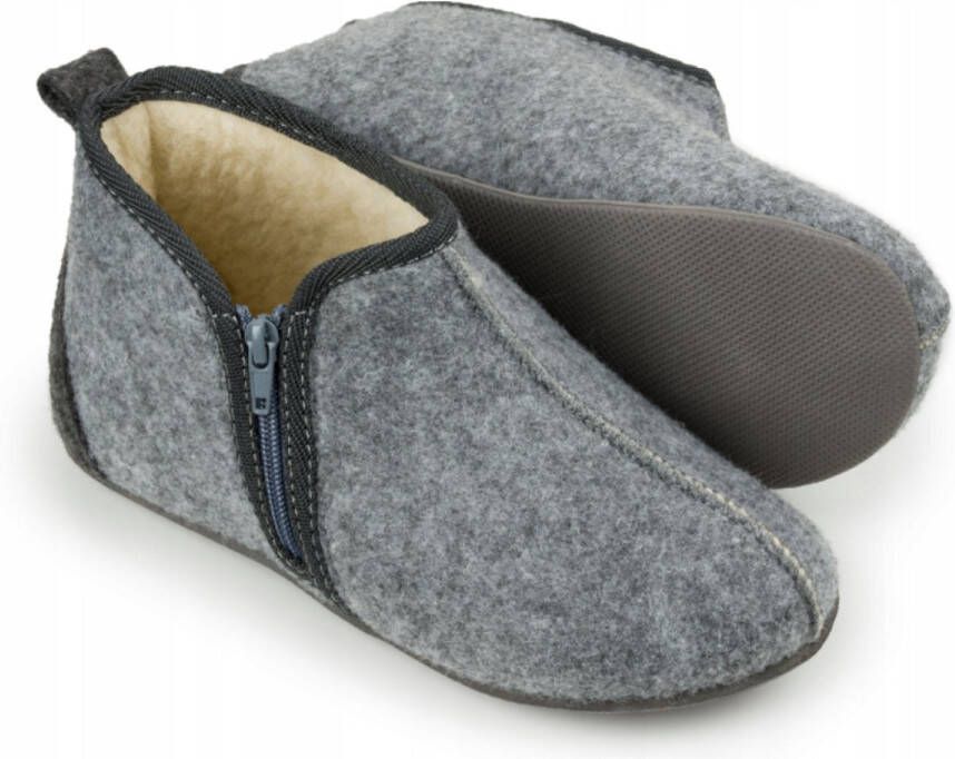 LuLu wonen Wolvilten Pantoffels met Rits Unisex Warme Sloffen van Schapenwol Rubberen Zool Grijs