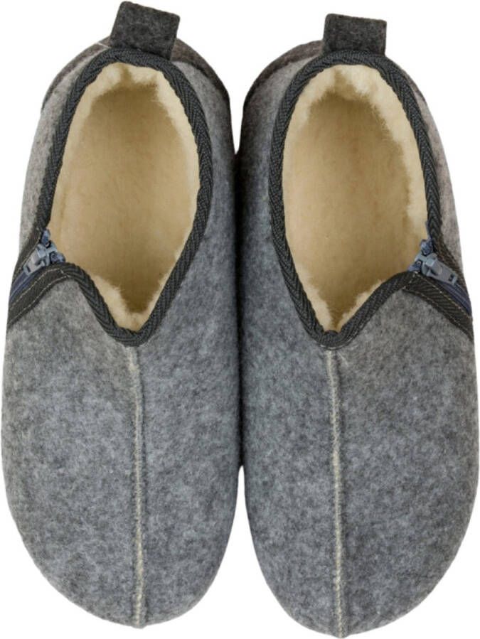 LuLu wonen Wolvilten Pantoffels met Rits Unisex Warme Sloffen van Schapenwol Rubberen Zool Grijs - Foto 2