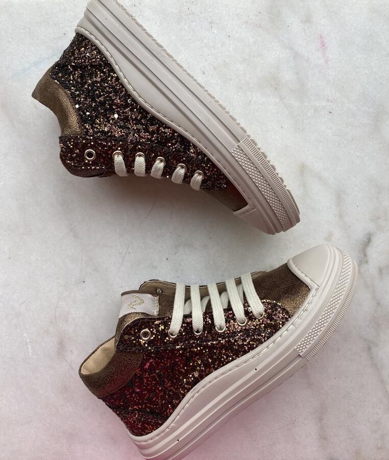 Lunella glittersneaker bruin met beschermtop