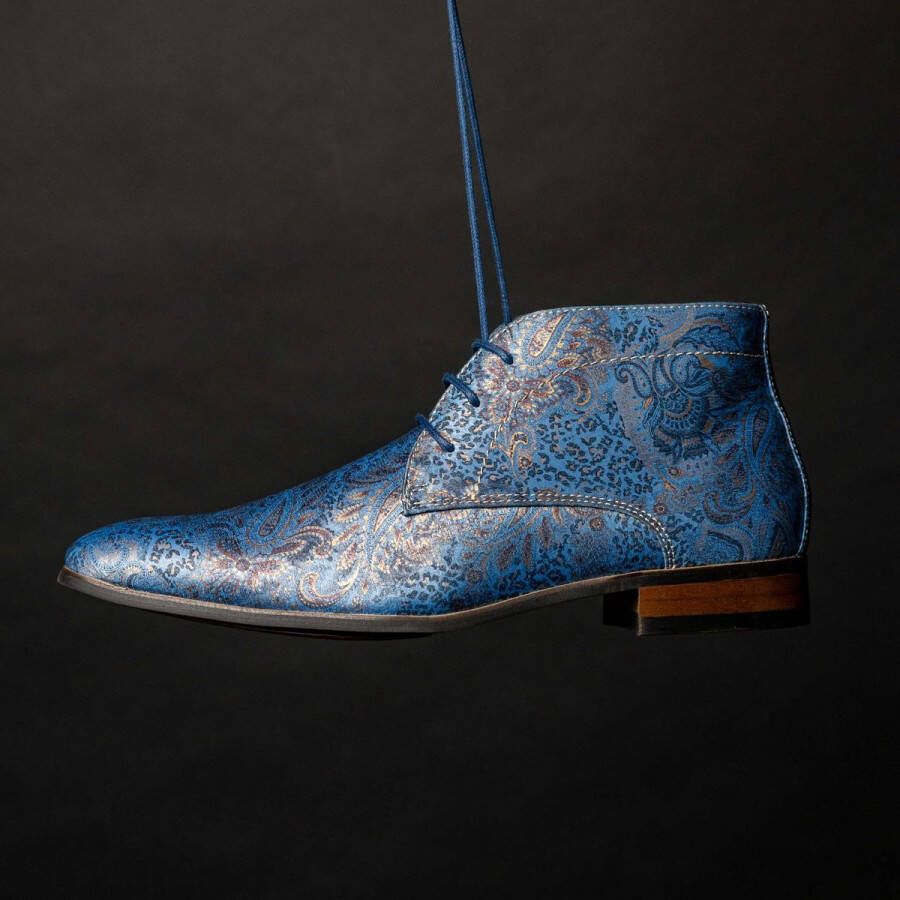 Lureaux Blue Paisley Panther High Kleurrijke Schoenen Voor Heren Veterschoenen Met Print