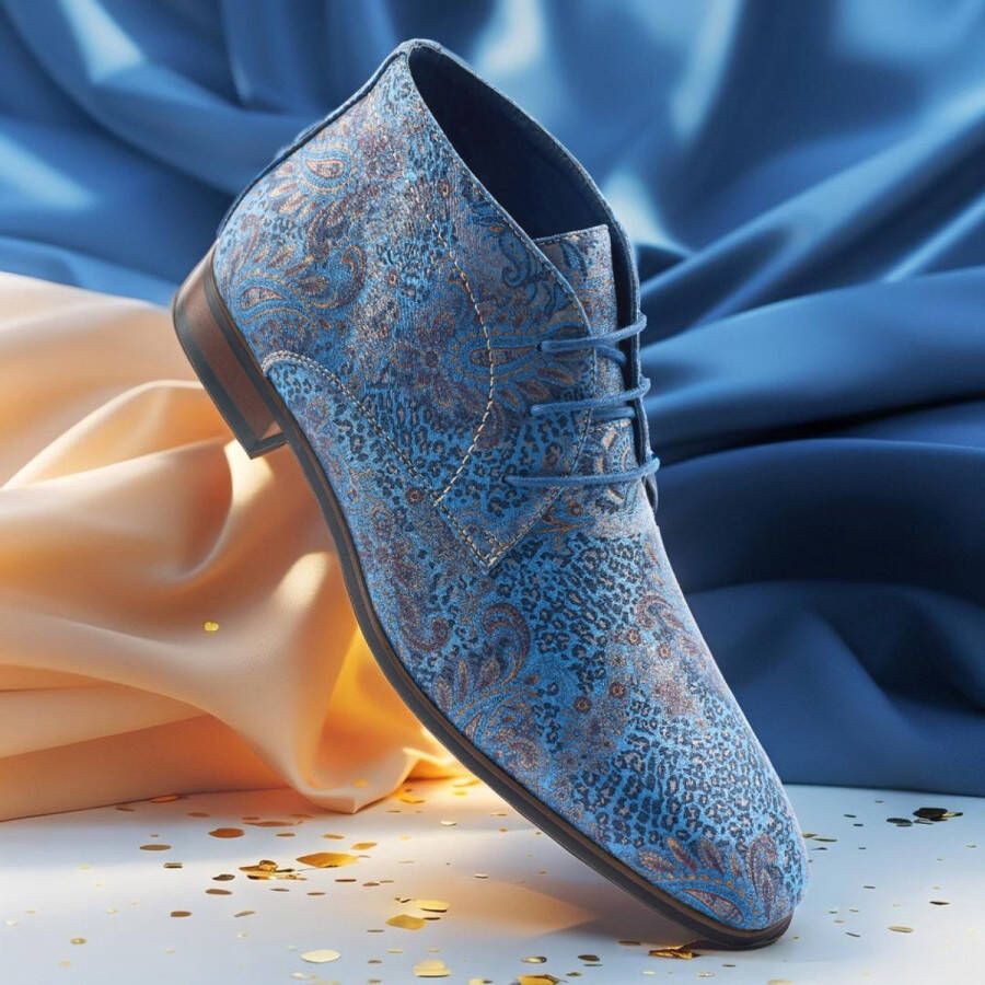Lureaux Blue Paisley Panther High Kleurrijke Schoenen Voor Heren Veterschoenen Met Print