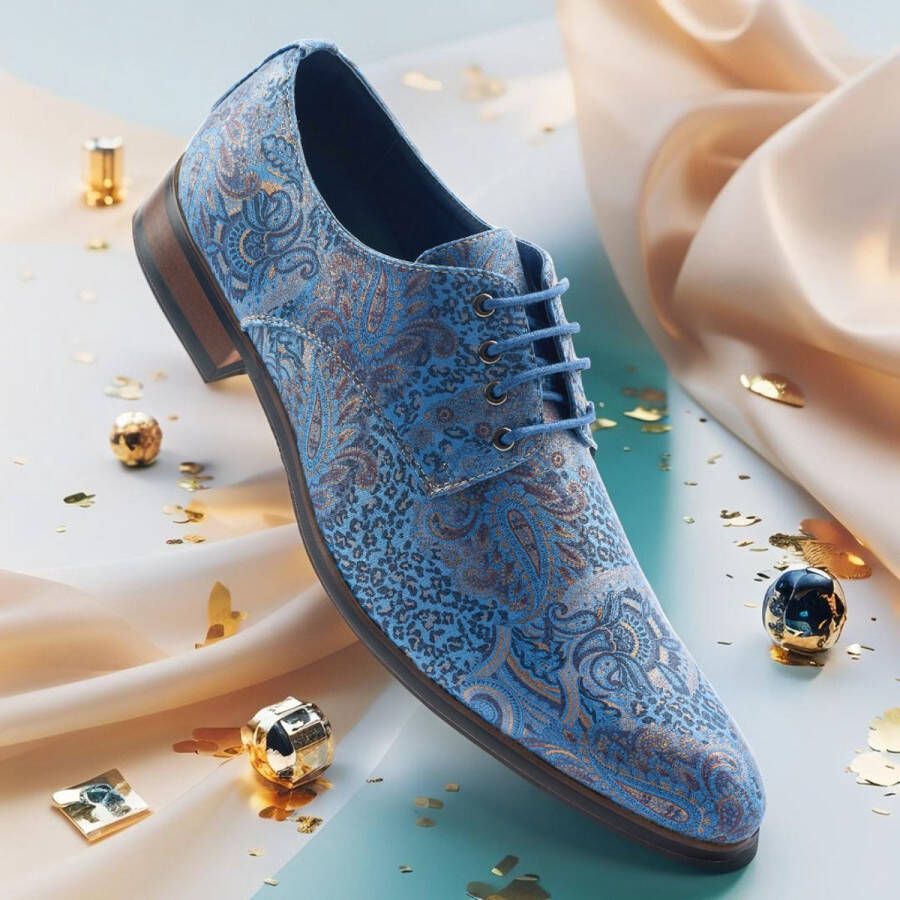 Lureaux Blue Paisley Panther Kleurrijke Schoenen Voor Heren Veterschoenen Met Print