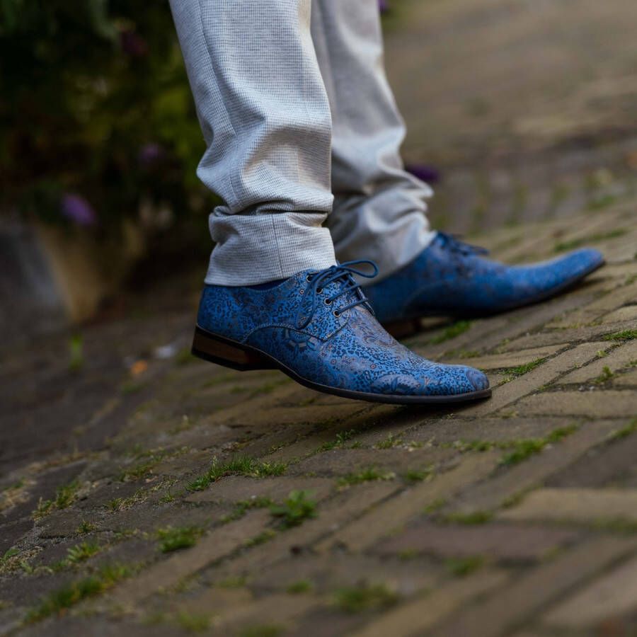Lureaux Blue Paisley Panther Kleurrijke Schoenen Voor Heren Veterschoenen Met Print