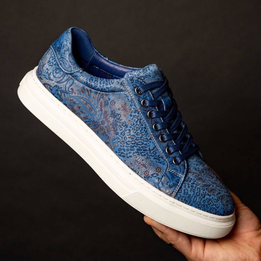 Lureaux Blue Paisley Panther Sneakers Handgemaakte Nette Schoenen Voor Heren