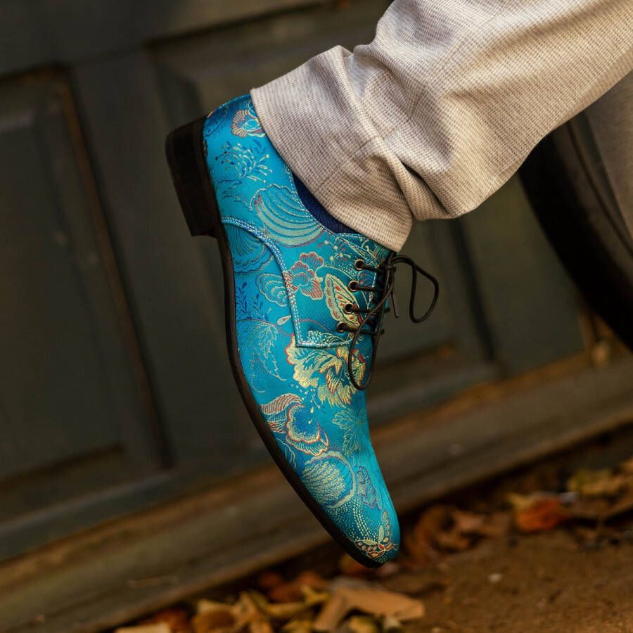 Lureaux Blue Shadow Kleurrijke Schoenen Voor Heren Veterschoenen Met Print